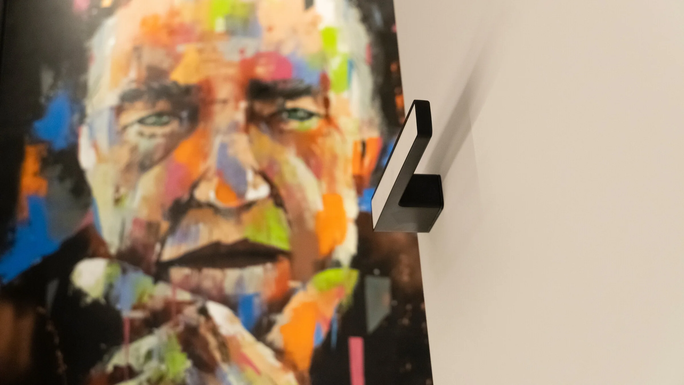 Tirador negro TM Doors con una obra de arte colorida al fondo